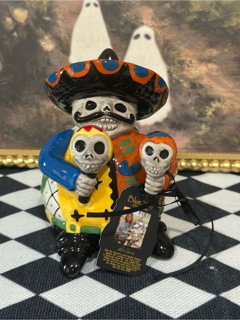 Blue Sky Clayworks Day of the Dead HALLOWEEN Skeleton Musician MARACAS Figurine